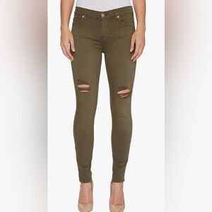 7 For All Mankind Skinny distressed ripped knees Ankle Jeans in olive Green. 25
